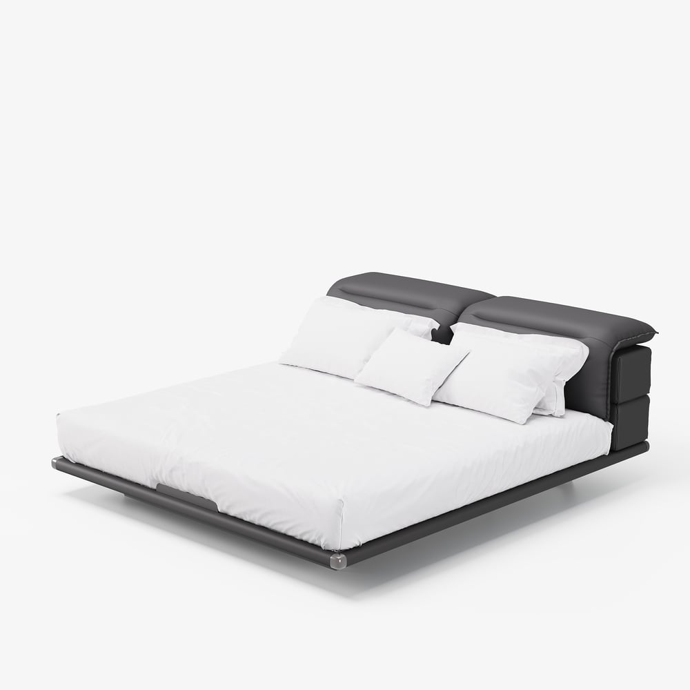 Modern Leather King Size Floating Bedroom Set with Light & Adjustable Headboard window image