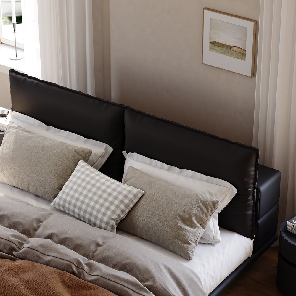 Modern King Size Floating Bed Frame with Light & Adjustable Headboard window image