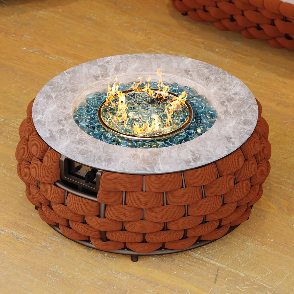 Tatta Weave Round Smokeless Propane Fire Pit in Orange window image