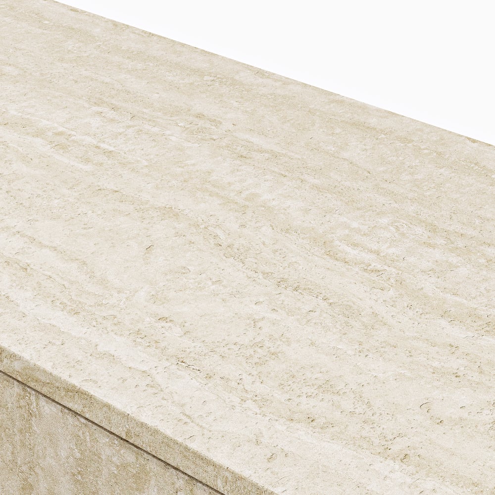 79" Travertine Veneer Fireplace TV Stand with Storage window image