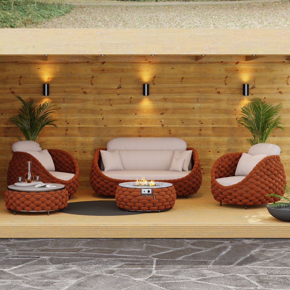 Tatta Weave Round Smokeless Propane Fire Pit in Orange window image