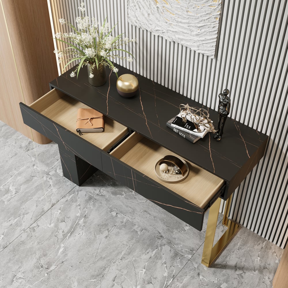47.2" Black Console Table Modern Rectangle Accent Table For Entryway with 2 Drawers window image