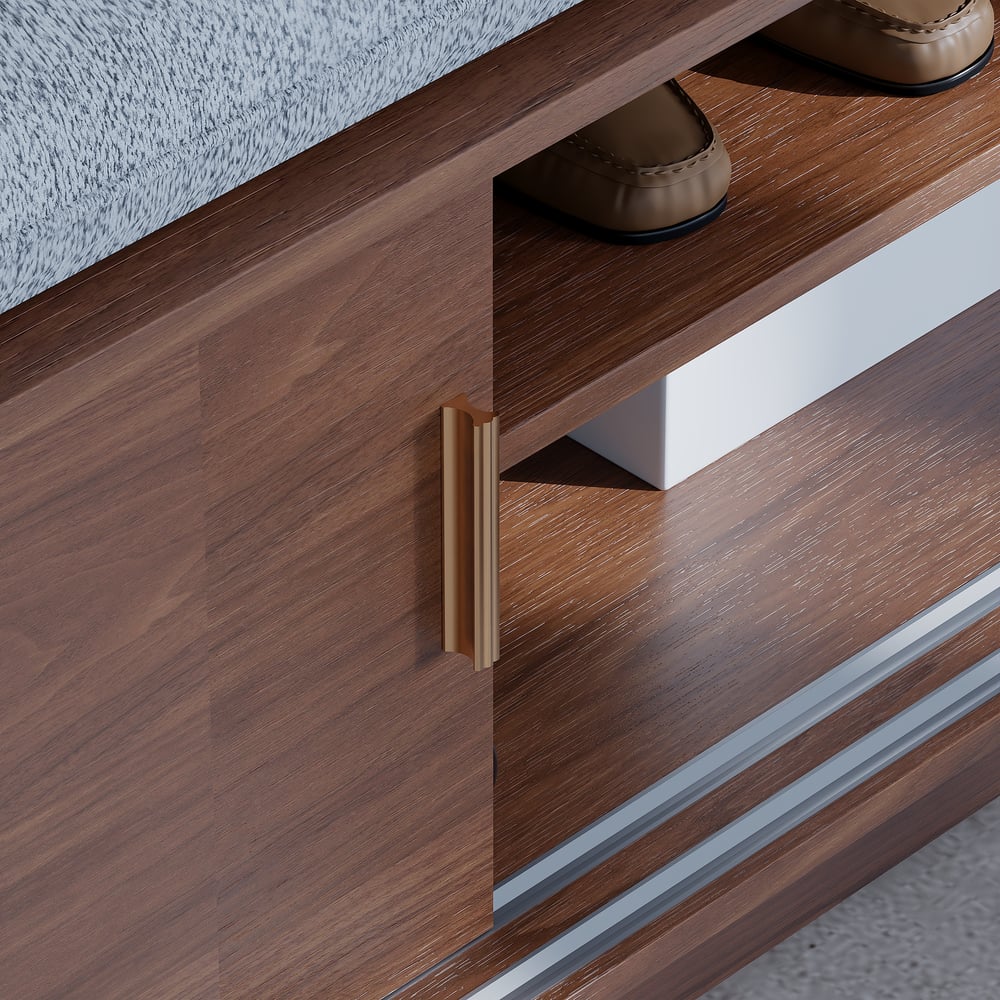 Walnut Shoe Storage Bench with Cushion window image