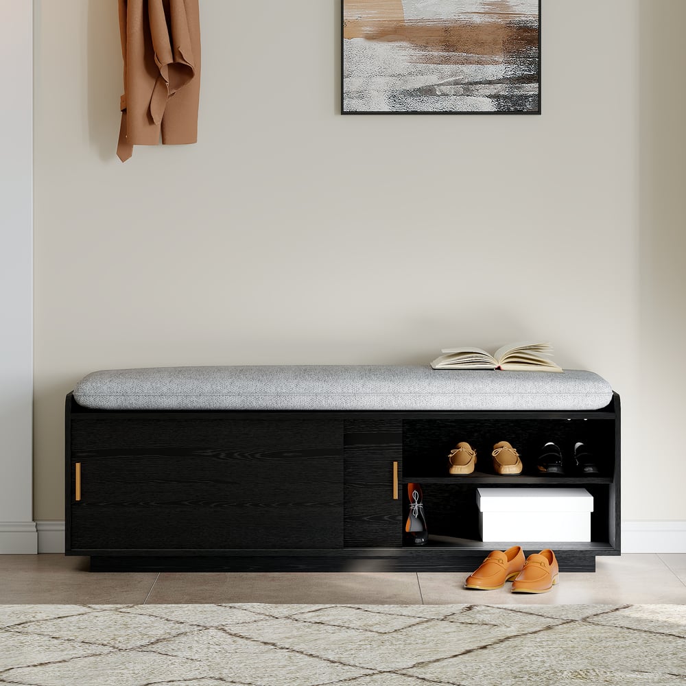 Black Shoe Storage Bench with Cushion window image