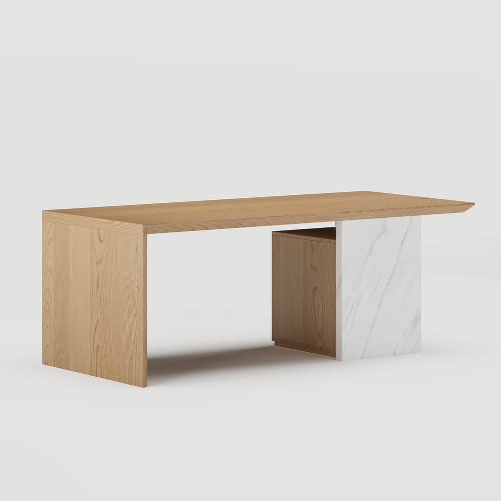 Modern White & Natural Home Office Desk with Movable File Cabinet (59.8") window image