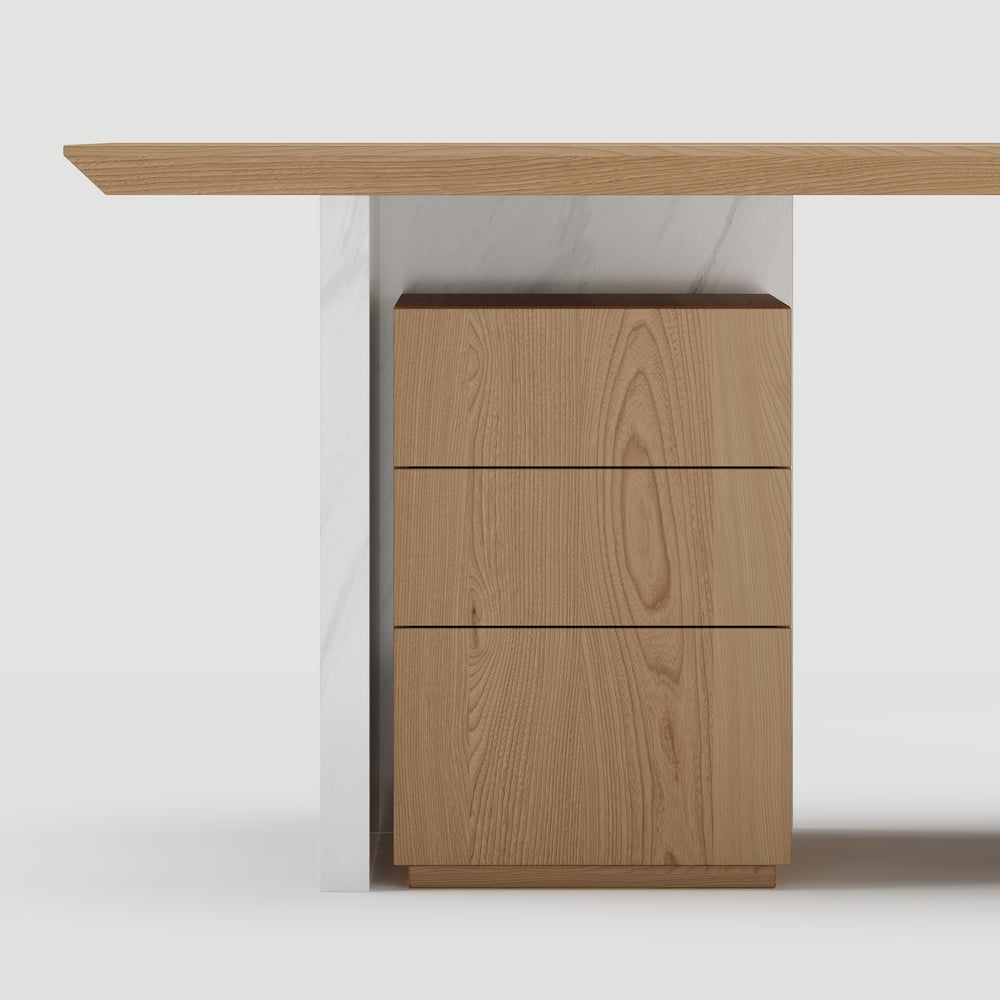 Modern White & Natural Home Office Desk with Movable File Cabinet (59.8") window image