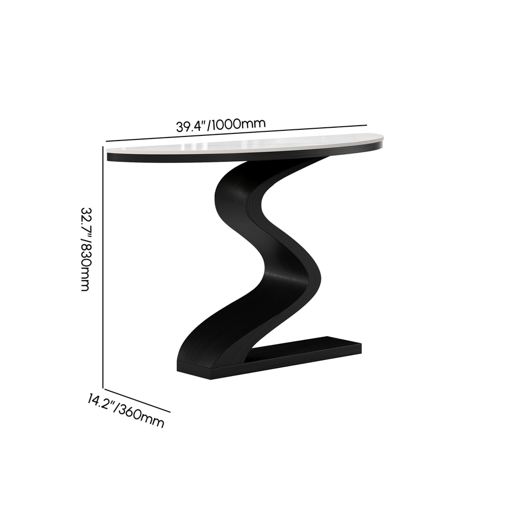 Modern 1000mm White & Black Curved Console Table with Sintered Stone Top Half Moon Shape weights dimensions image