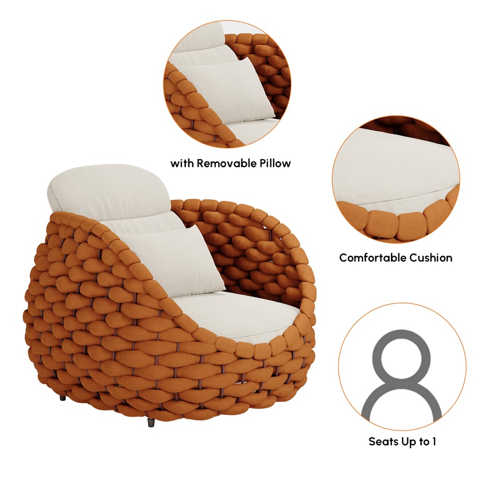 Silla de exterior con cuerda tejida, impermeable, para patio y patio, color naranja, con cojín imagen de ventana