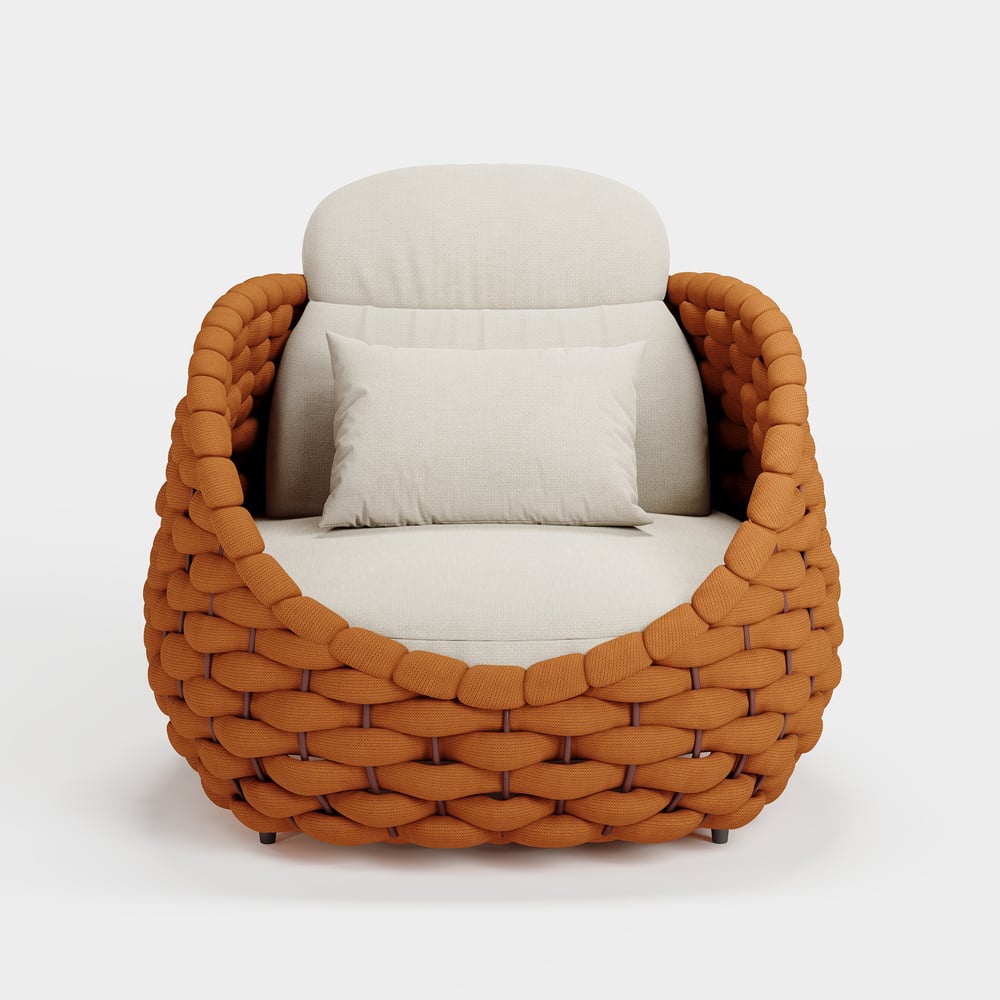 Silla de exterior con cuerda tejida, impermeable, para patio y patio, color naranja, con cojín imagen de ventana