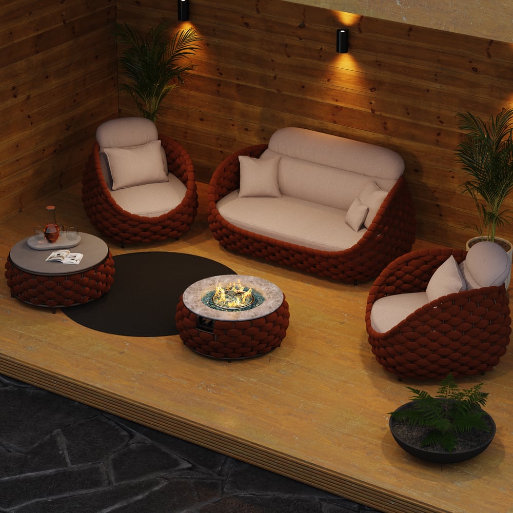 Tatta Weave Round Smokeless Propane Fire Pit in Orange window image