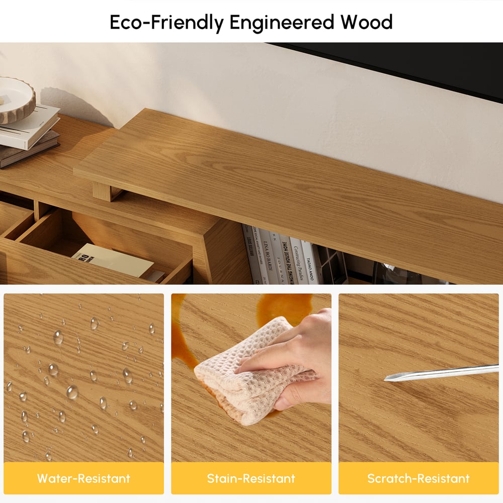 Fero TV Stand Set of Wood Natural Extendable TV Stand & Rectangular Coffee Table window image