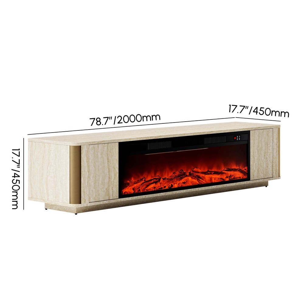 79" Travertine Veneer Fireplace TV Stand with Storage weights dimensions image