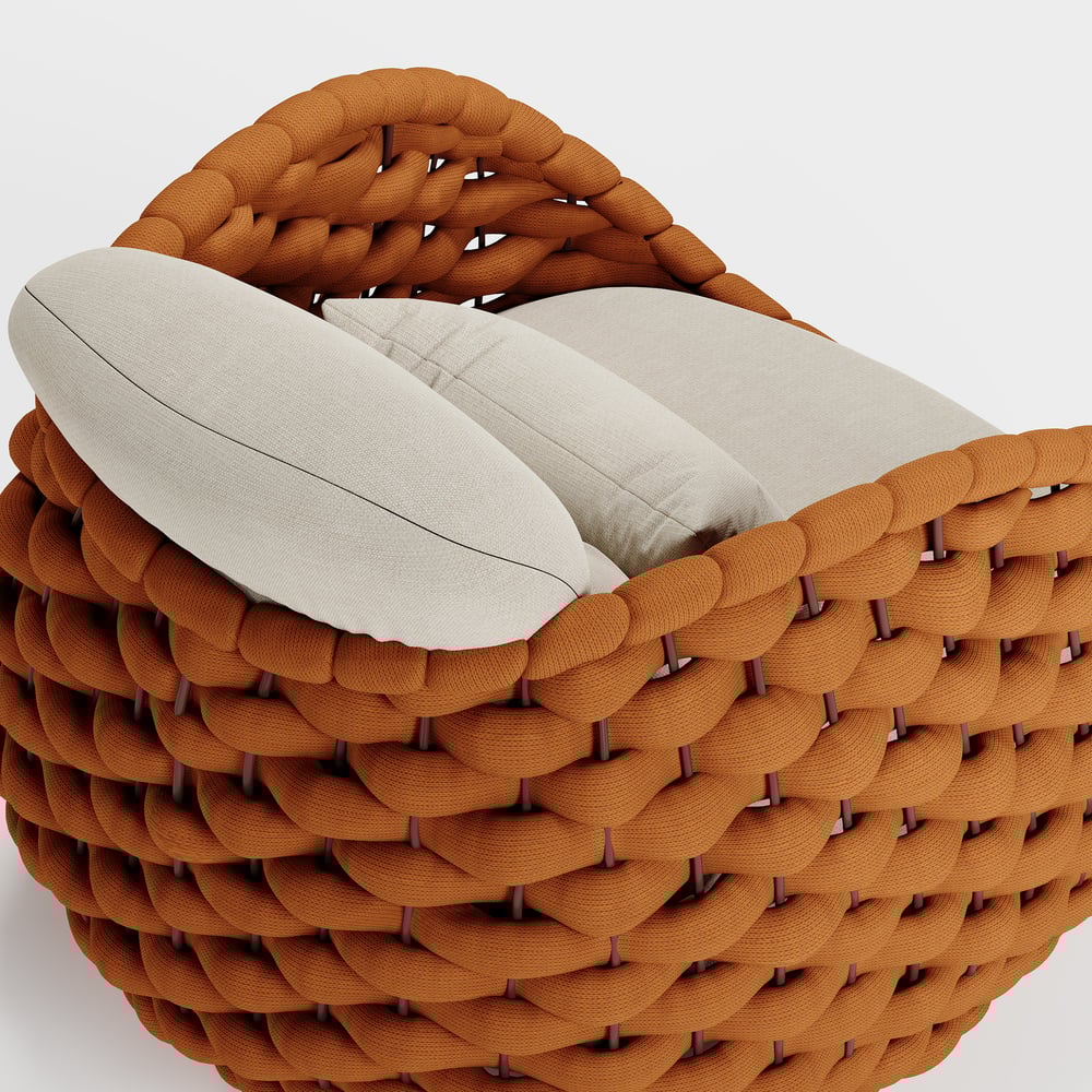 Silla de exterior con cuerda tejida, impermeable, para patio y patio, color naranja, con cojín imagen de ventana