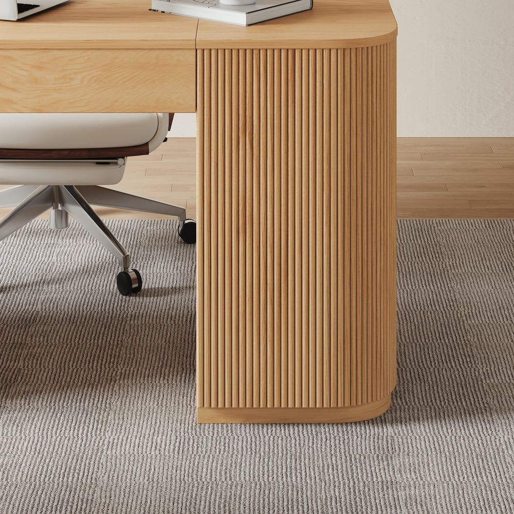 Modern Natural Standing Writing Desk with 2 Doors & Ample Storage Office Desk (59.8" ) window image