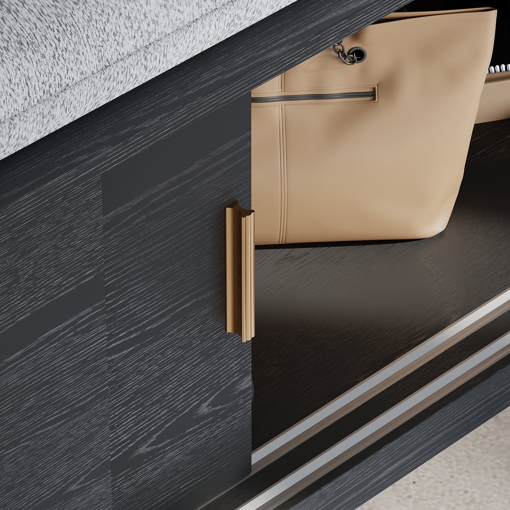 Black Shoe Storage Bench with Cushion window image