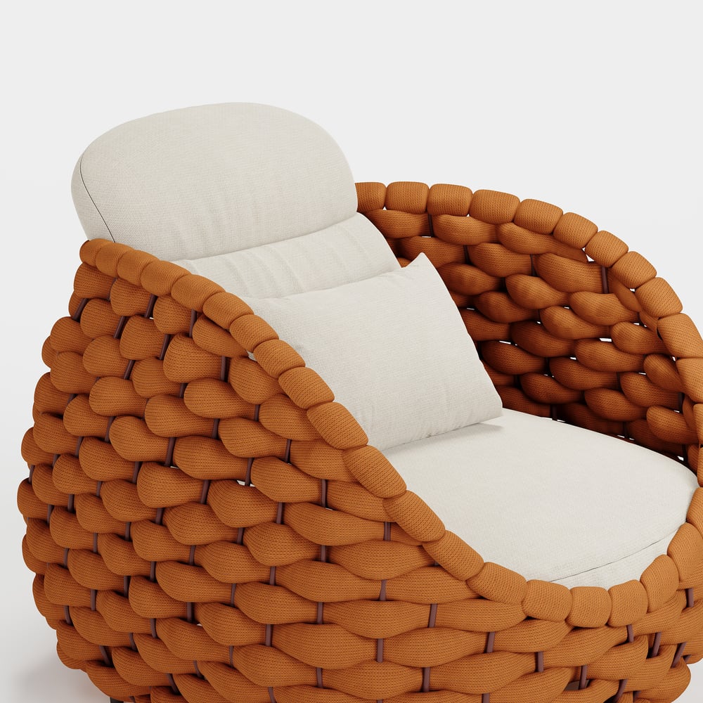Silla de exterior con cuerda tejida, impermeable, para patio y patio, color naranja, con cojín imagen de ventana
