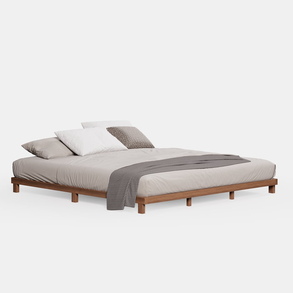 Japanese Style Walnut King Floor Bed window image