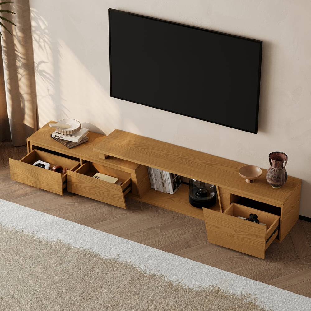 Fero TV Stand Set of Wood Natural Extendable TV Stand & Rectangular Coffee Table window image