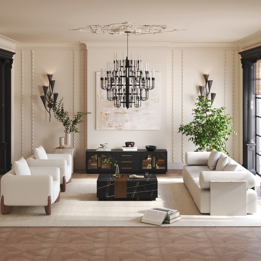 Arune 2030mm Arched Glass Doors TV Stand with Storage and LED window image