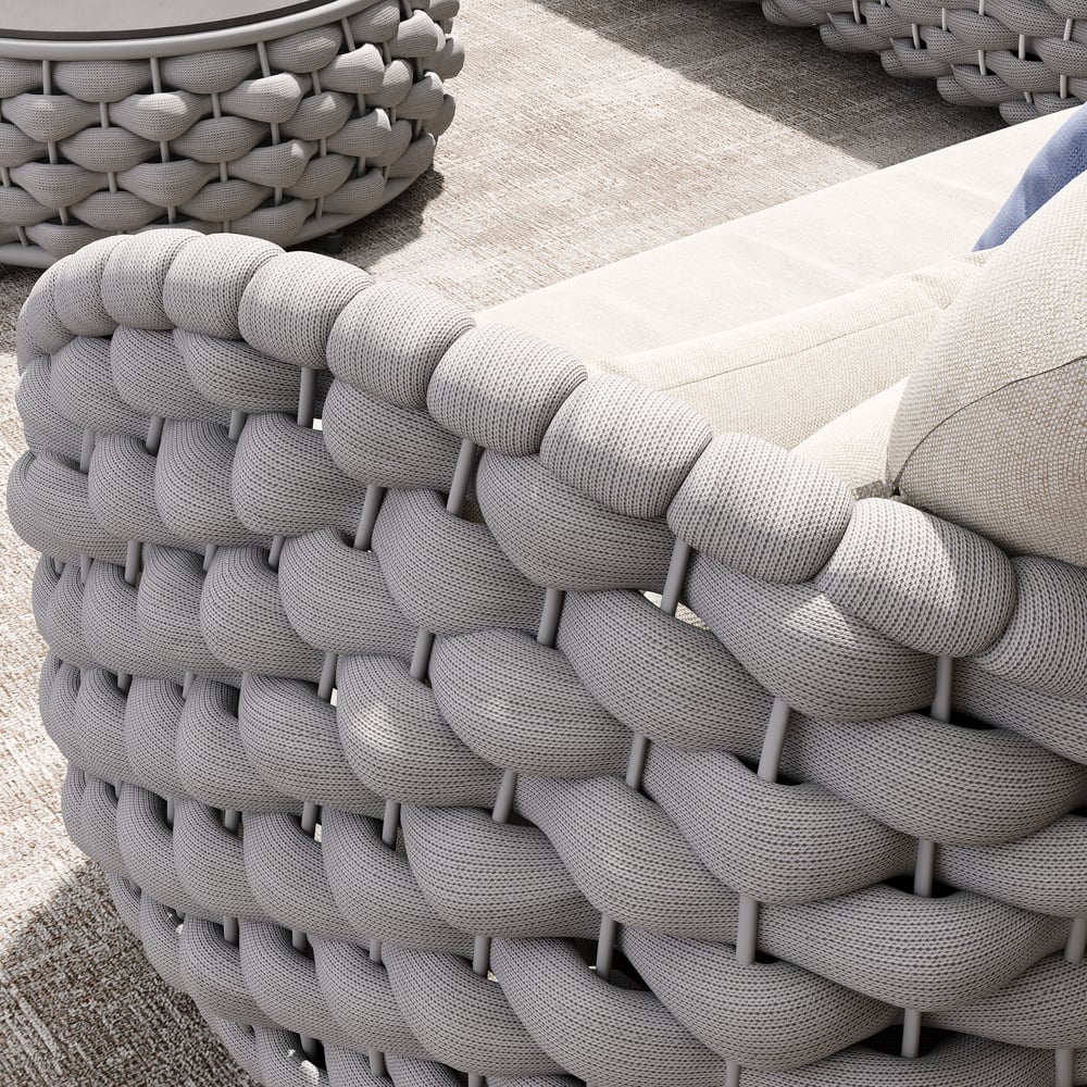 Tatta 4 Pieces Woven Rope Outdoor Swivel Sofa Set 360 Degree Rotatable with Coffee Table window image