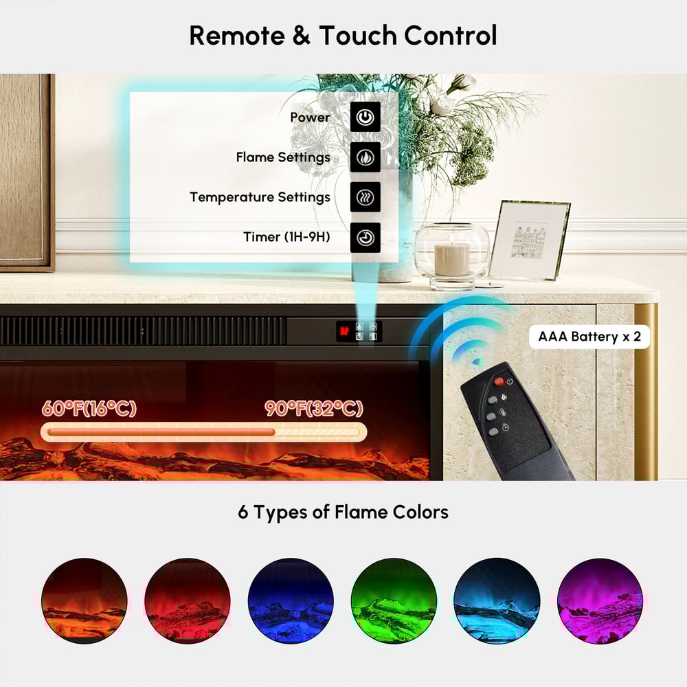 79" Travertine Veneer Fireplace TV Stand with Storage window image