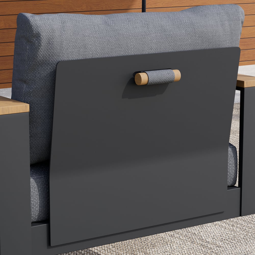 Zewnętrzne łóżko wiszące Axis z matowego szarego aluminium z poduszką obraz okna