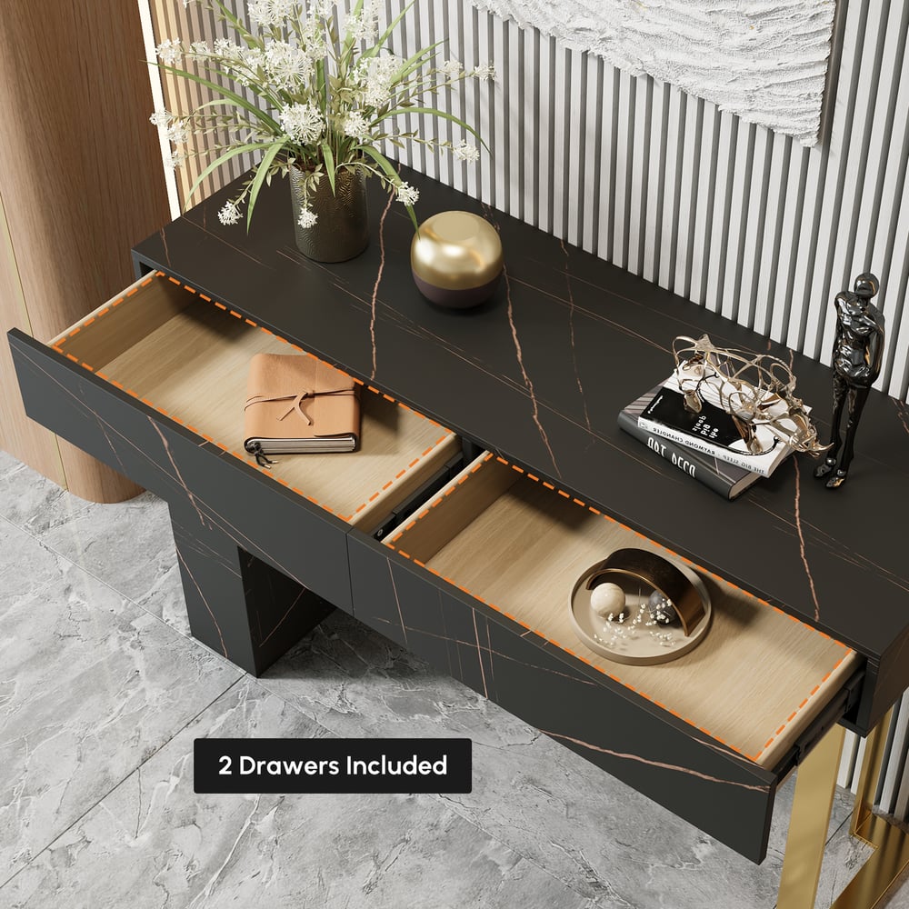 47.2" Black Console Table Modern Rectangle Accent Table For Entryway with 2 Drawers window image