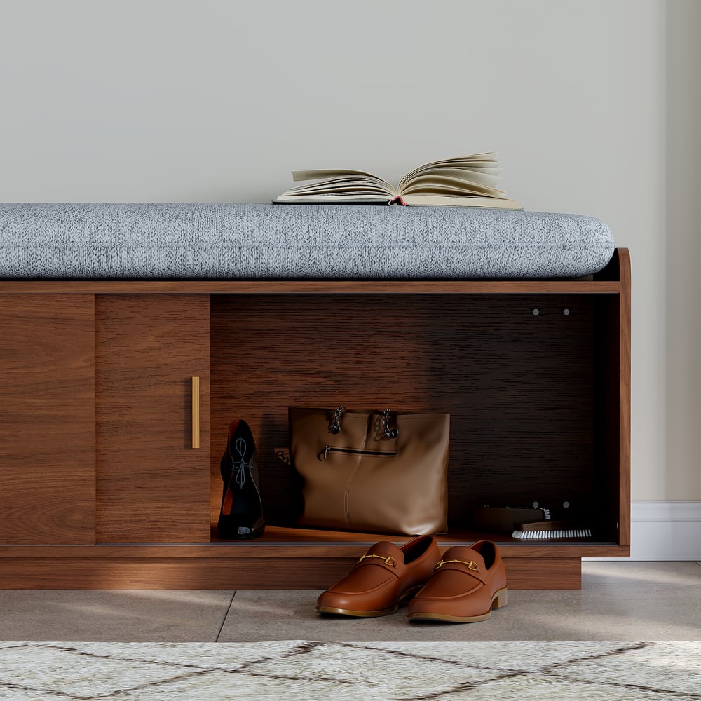 Walnut Shoe Storage Bench with Cushion window image