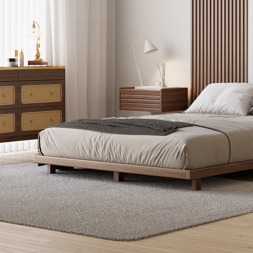 Lit de sol en noyer de style japonais 140 x 200 cm image de fenêtre