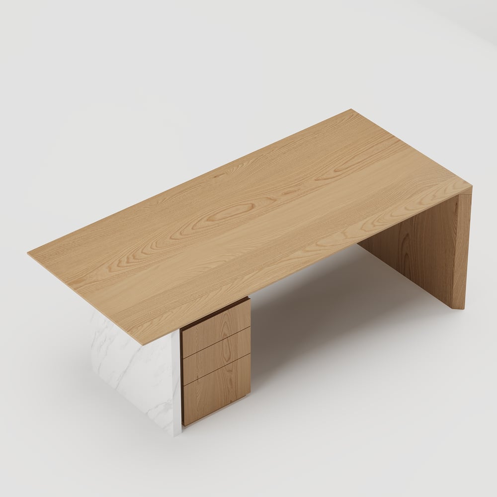 Modern White & Natural Home Office Desk with Movable File Cabinet (59.8") window image