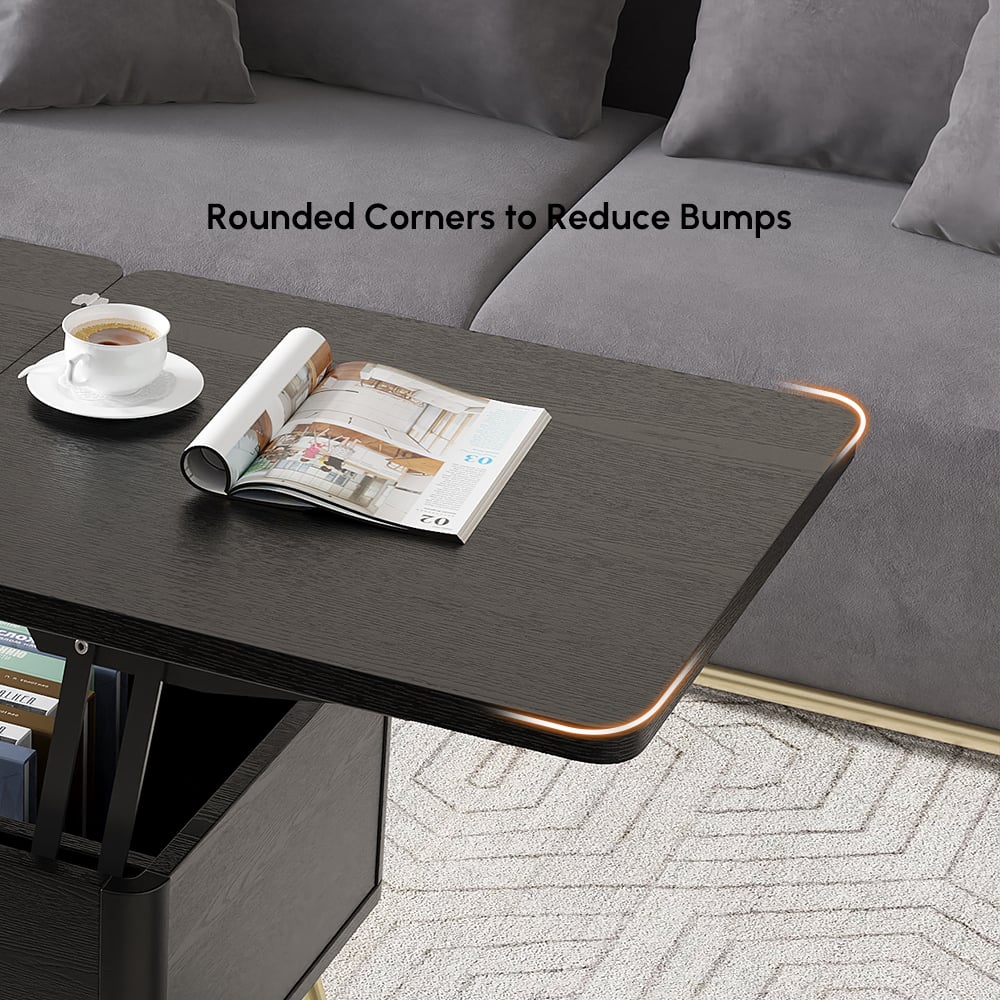 Modern Multi-functional Coffee Table Extendable with Storage & Lift Top in Black window image