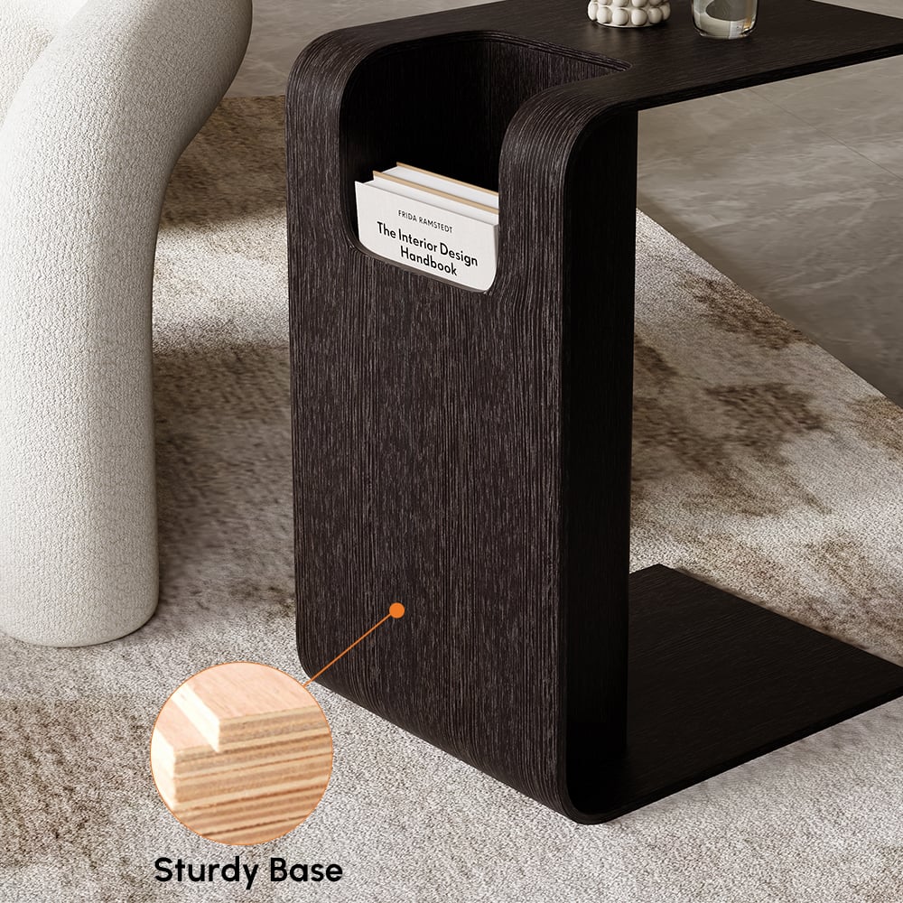 C-Shaped Black Convertible Wood Side Table with Storage window image
