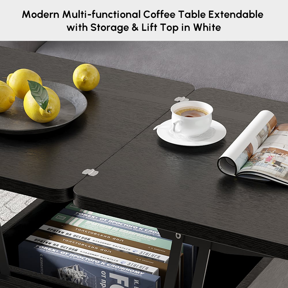 Modern Multi-functional Coffee Table Extendable with Storage & Lift Top in Black window image