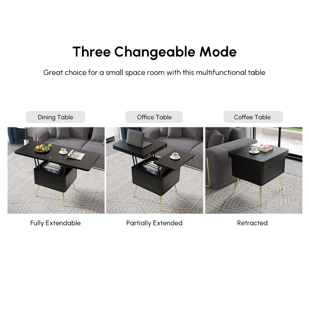 Modern Multi-functional Coffee Table Extendable with Storage & Lift Top in Black window image