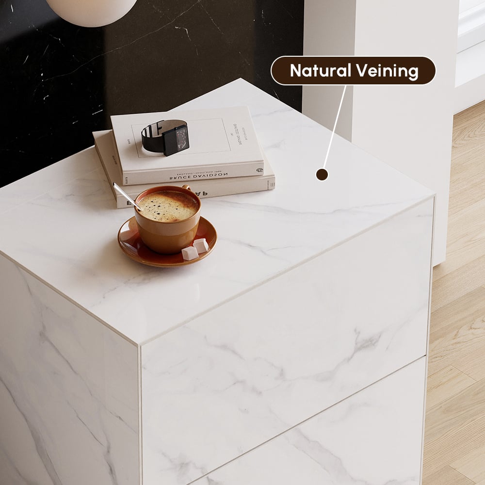 24" Sintered Stone Floor Nightstand with Drawer Set of 2 window image