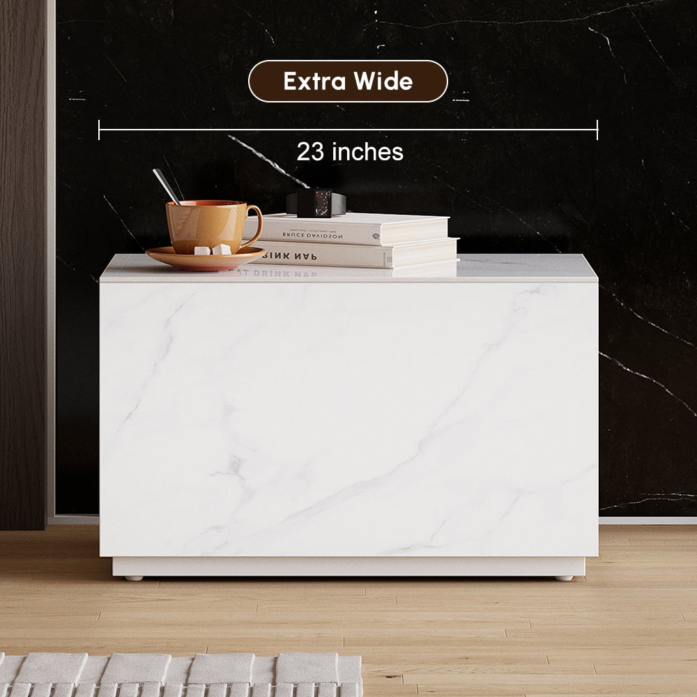 Mesita de noche de suelo de piedra sinterizada de 600 mm con cajón imagen de ventana