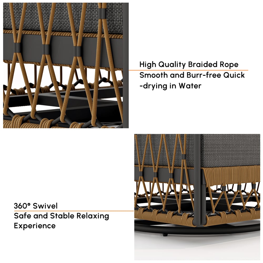 Ropipe Outdoor Swivel Chair with Hand Woven Rope in Dark Gray window image