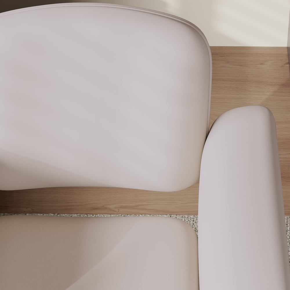 Wood & Faux Leather Office Chair - Ergonomic Adjustable Swivel (Khaki) window image