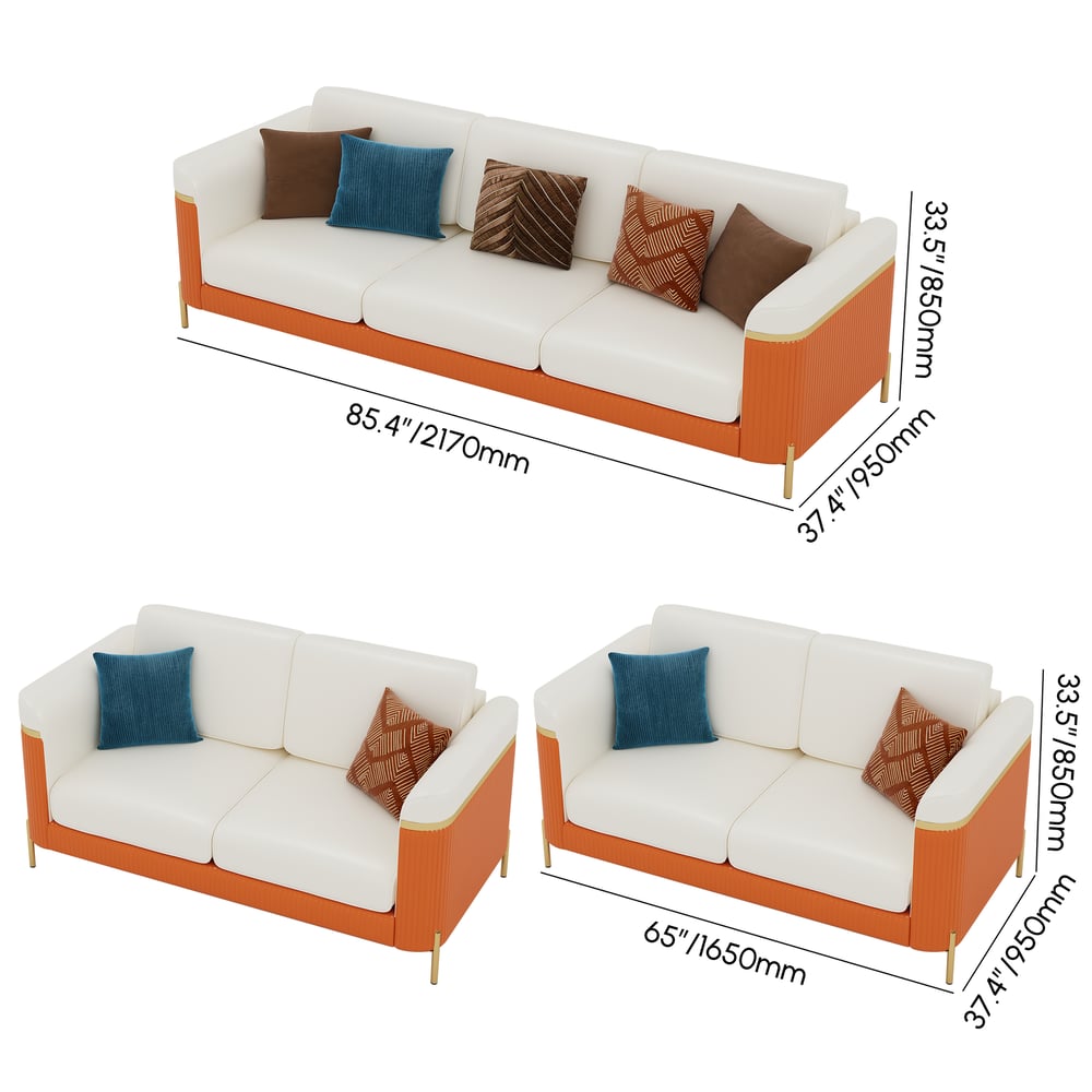 Vertex Modern Faux Leather 3-Piece Living Room Sofa Set weights dimensions image