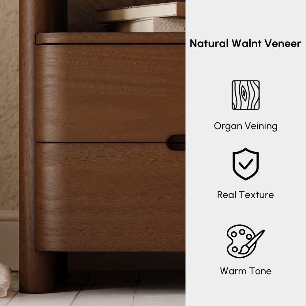 Modern Sintered Stone Top Nightstand with Drawers & Shelf window image