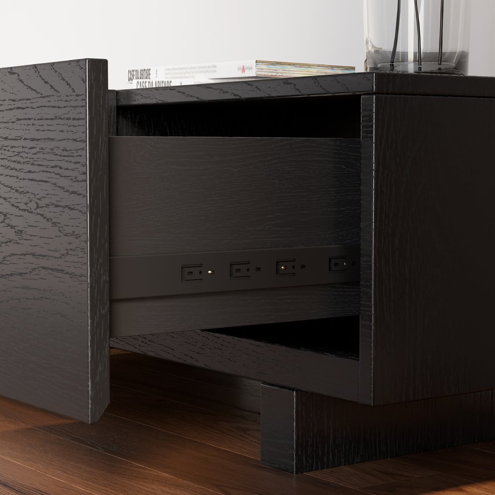 Extendable Floor Black TV Stand with 3 Drawers(47"-100") window image