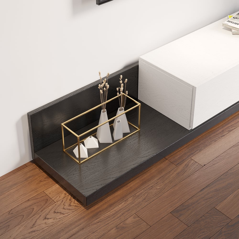 Extendable Floor White & Black TV Stand with 3 Drawers(47"-100") window image