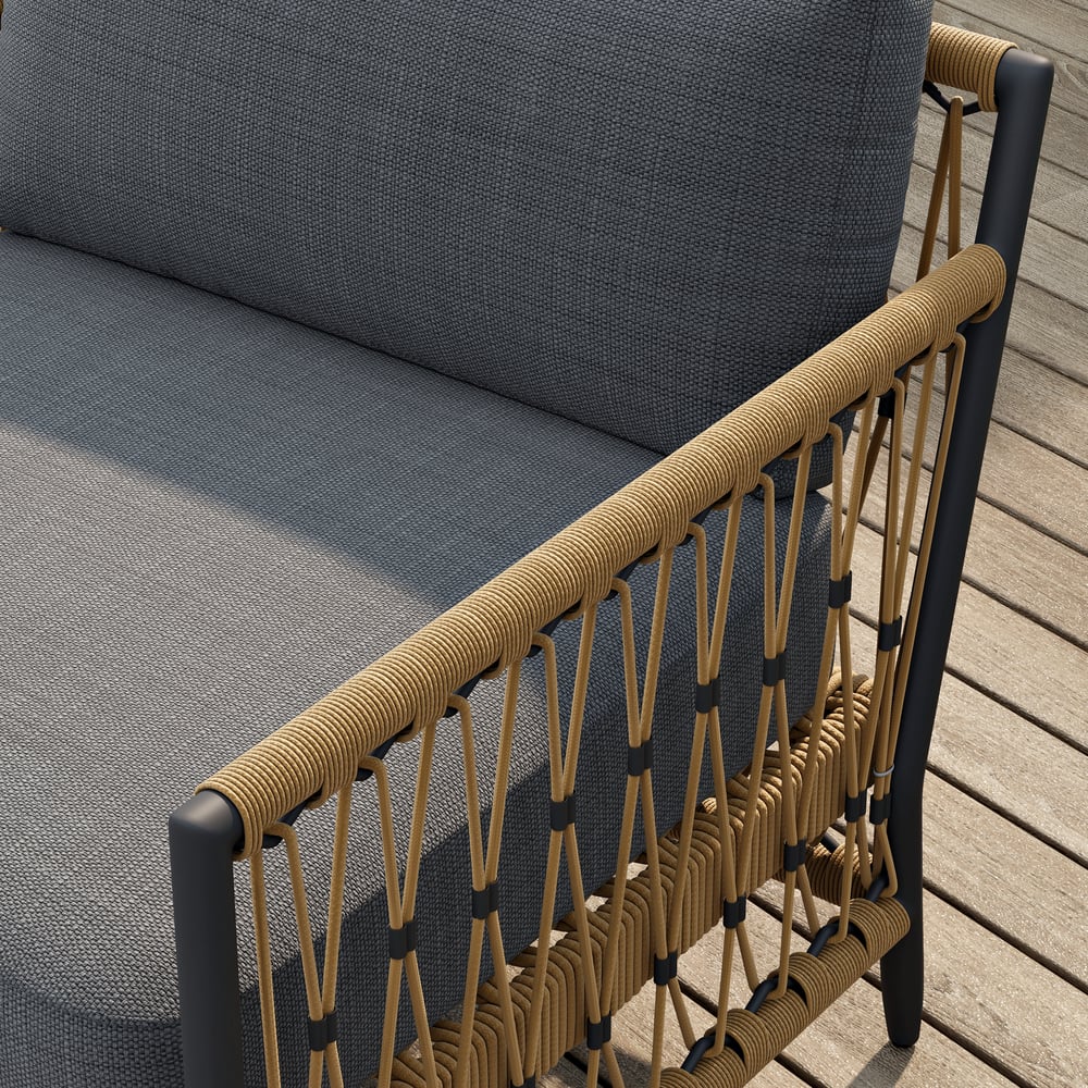 Ropipe Outdoor Armchair with Hand Woven Rope & Dark Gray Polyester Cushion window image