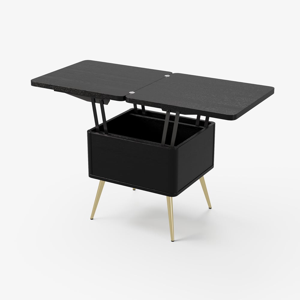 Modern Multi-functional Coffee Table Extendable with Storage & Lift Top in Black window image