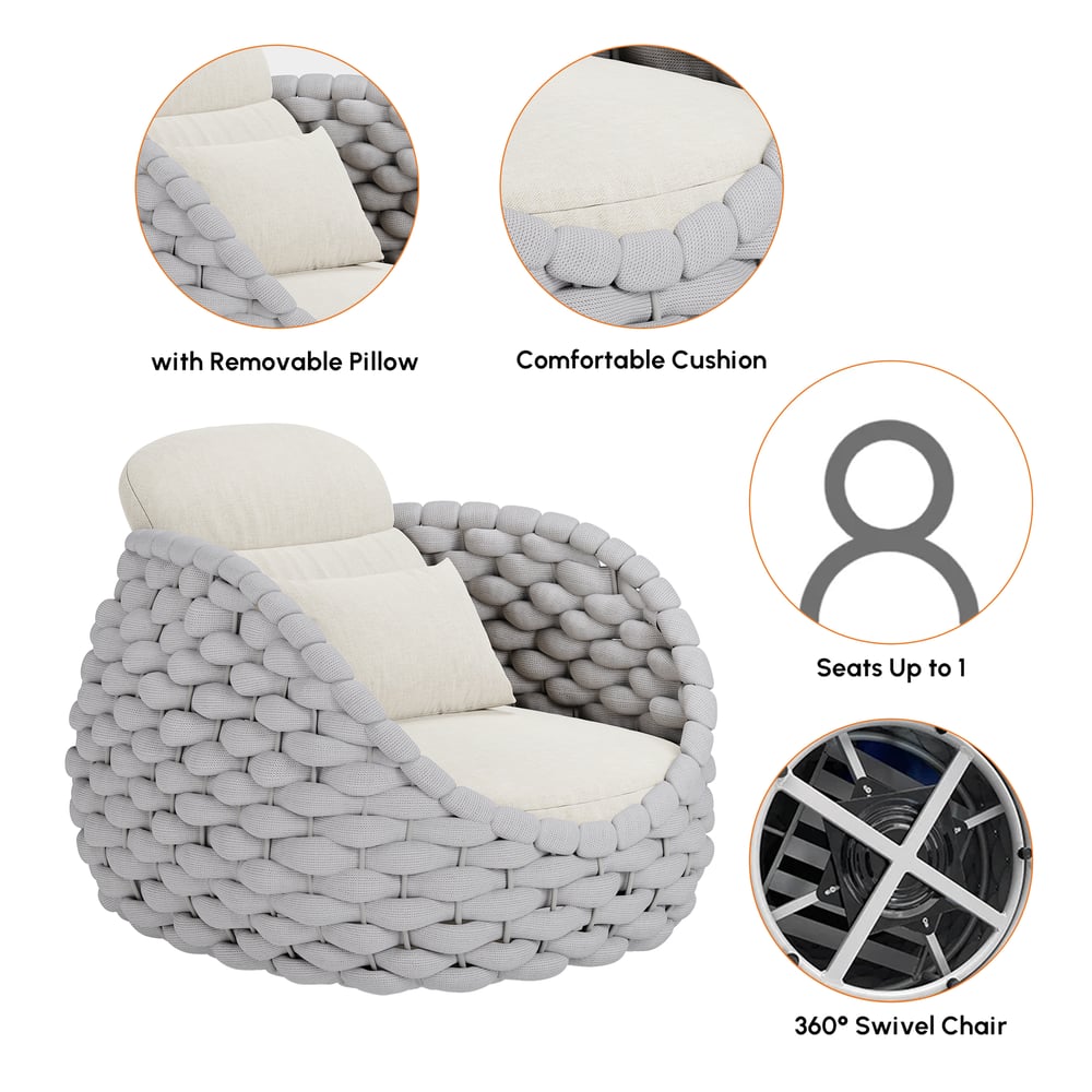 Tatta Outdoor Woven Rope Rotatable Swivel Base Chair window image