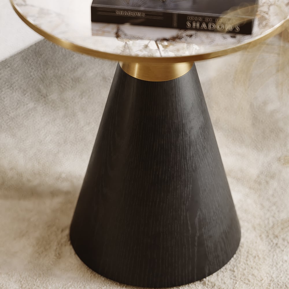 Round Black End Table with Sintered Stone Top window image
