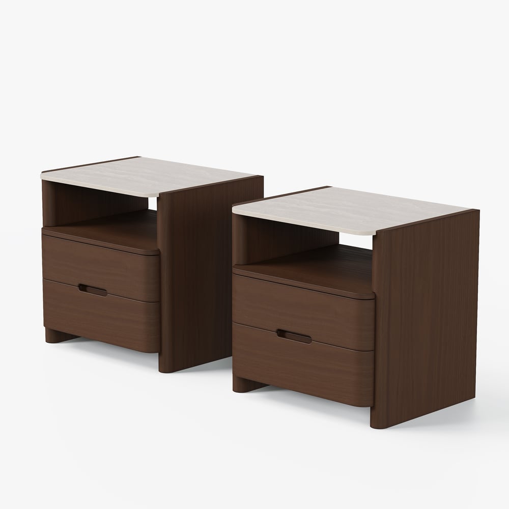 Modern Sintered Stone Top Nightstand with Drawers & Shelf window image