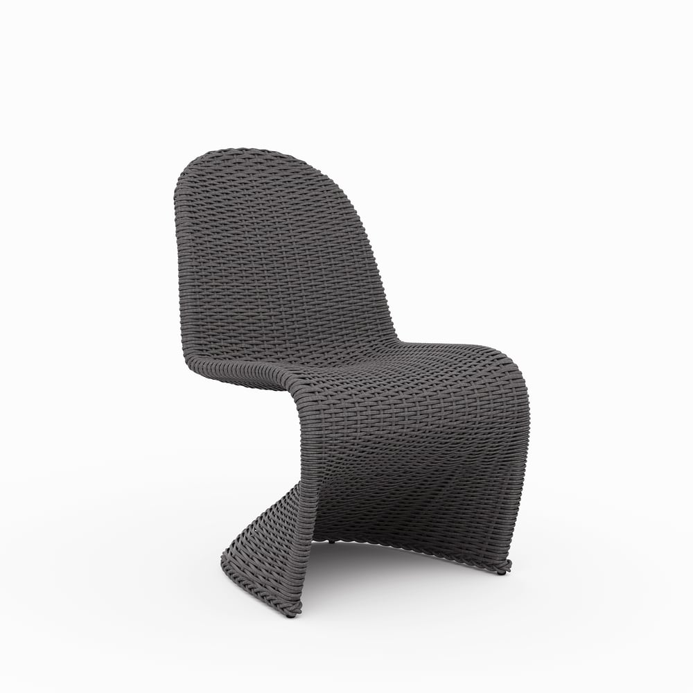 2 Pieces Coastal Aluminum & Woven Rattan Outdoor Patio Dining Chair Set in Dark Gray window image