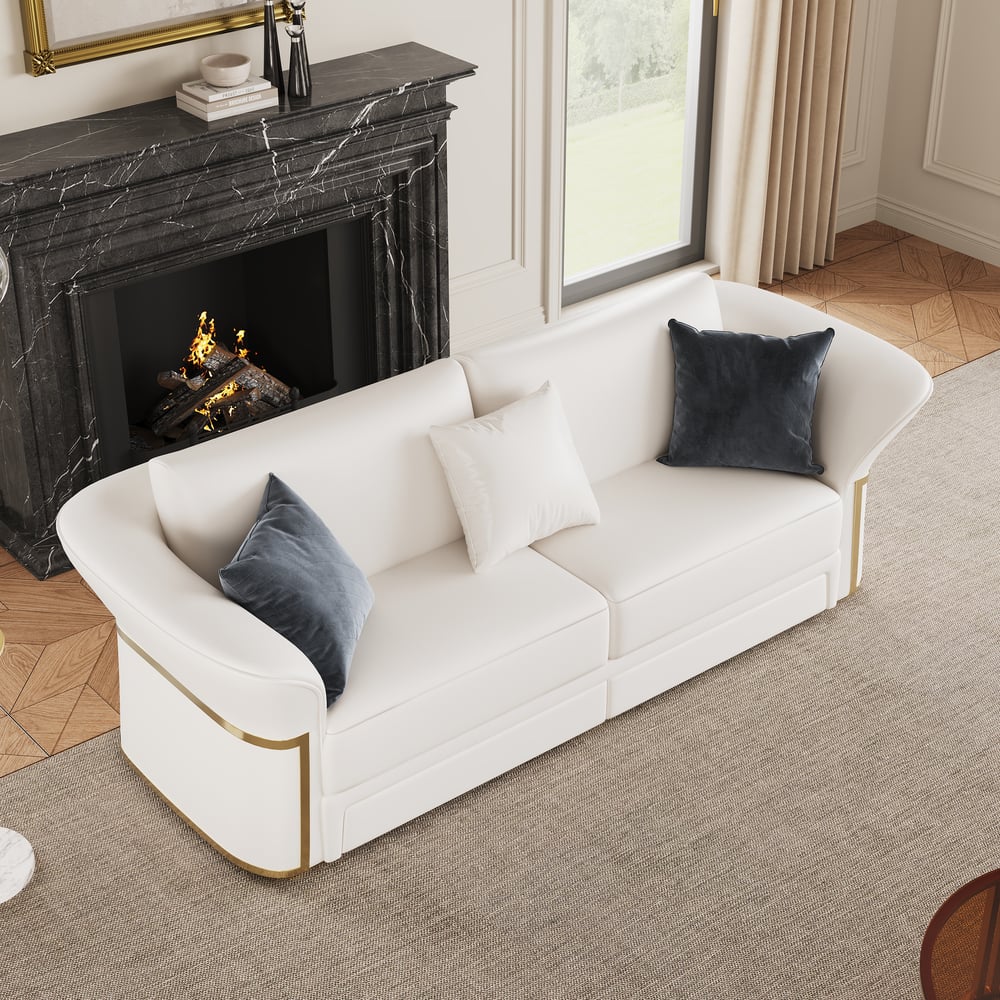 Modern Faux Leather Living Room Sofa Set in White Set of 3 window image