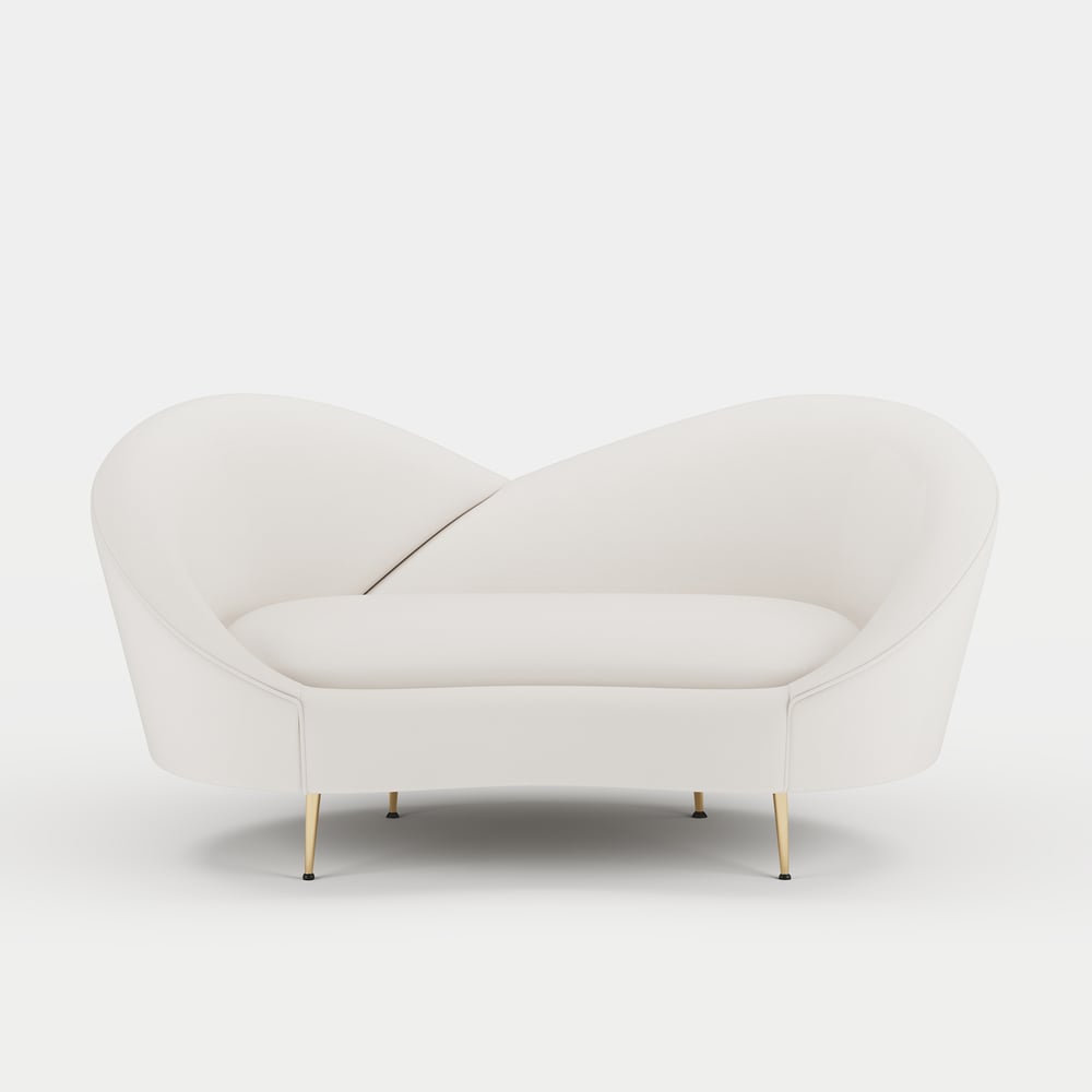 1600mm Modern White Velvet Upholstered Large 2-Seater Curved Sofa window image